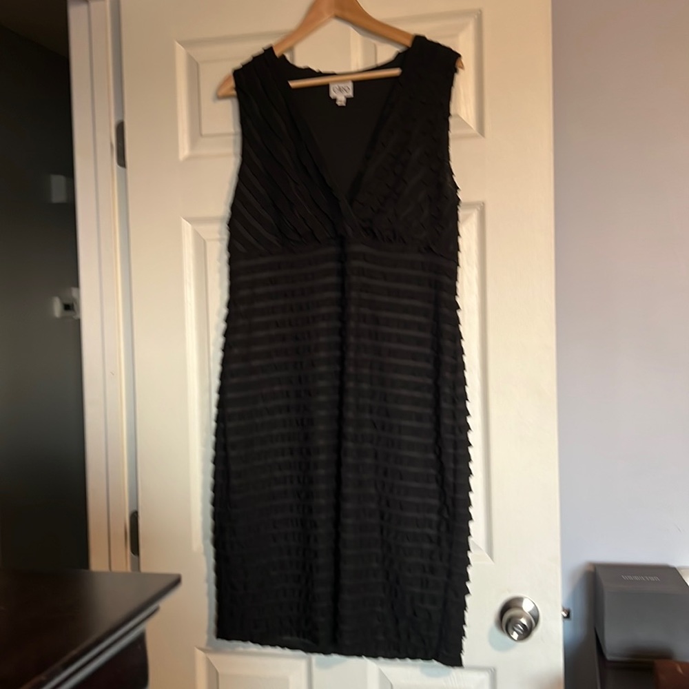 Black ruffled v- neck dress
